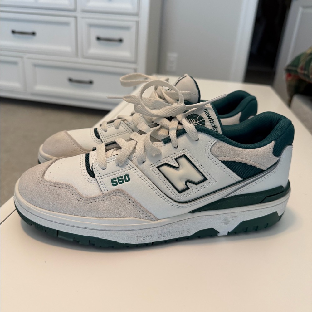 New Balance 550 White and Dark Green Sneakers